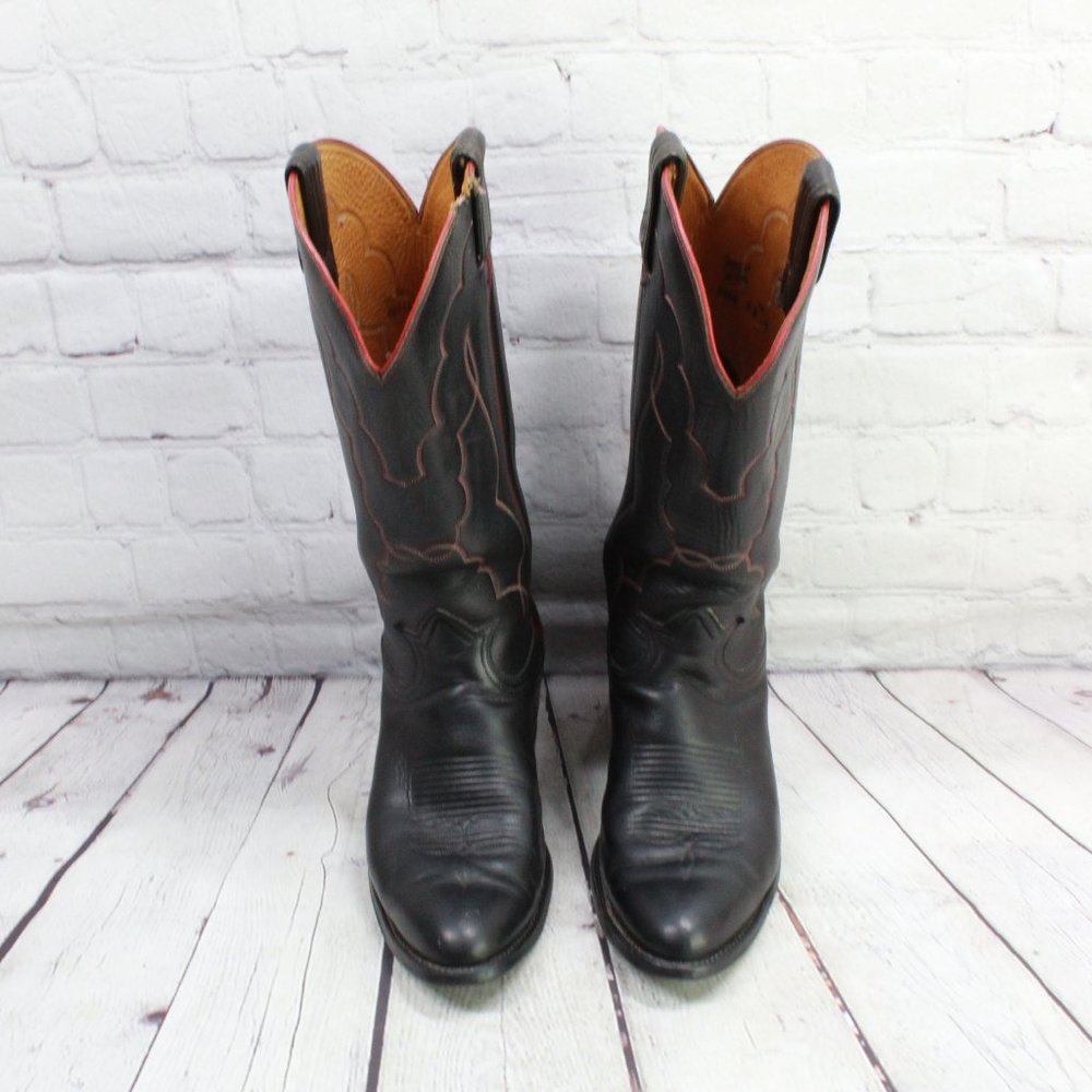 TONY LAMA Black Leather Western Cowboy Boots Style - Picture 5 of 9